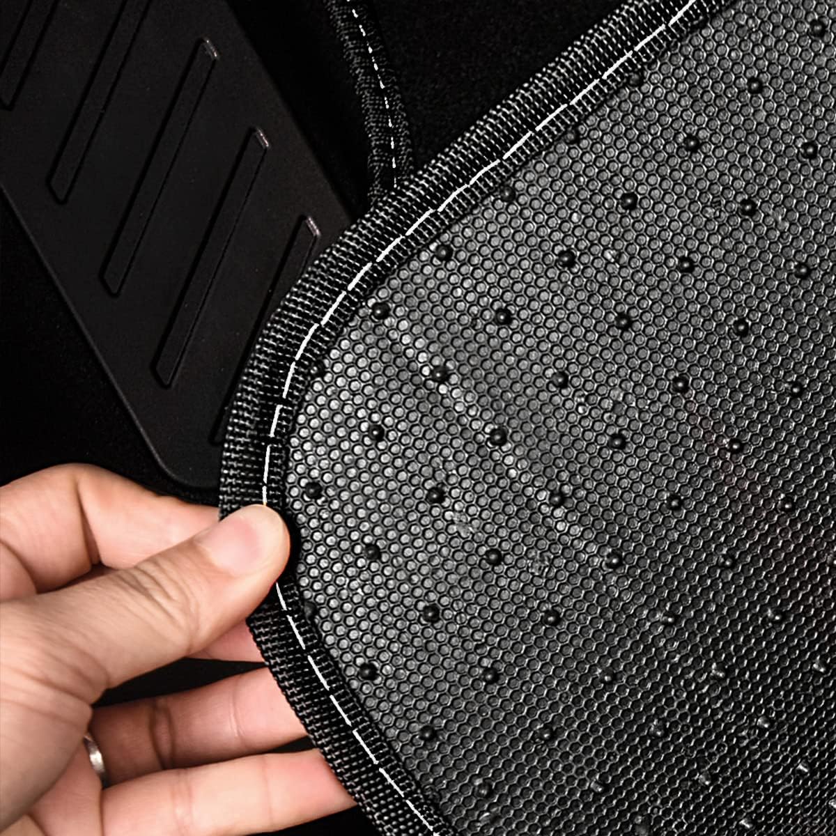 CAR PASS Rainbow Waterproof Universal Fit Faux Leather Car Carpet- Anti-Slip Nibbed Backing Floor Mats for SUV, Vans, Sedans, Trucks, Automotive Set of 4 (Black with Gray) - Image 6