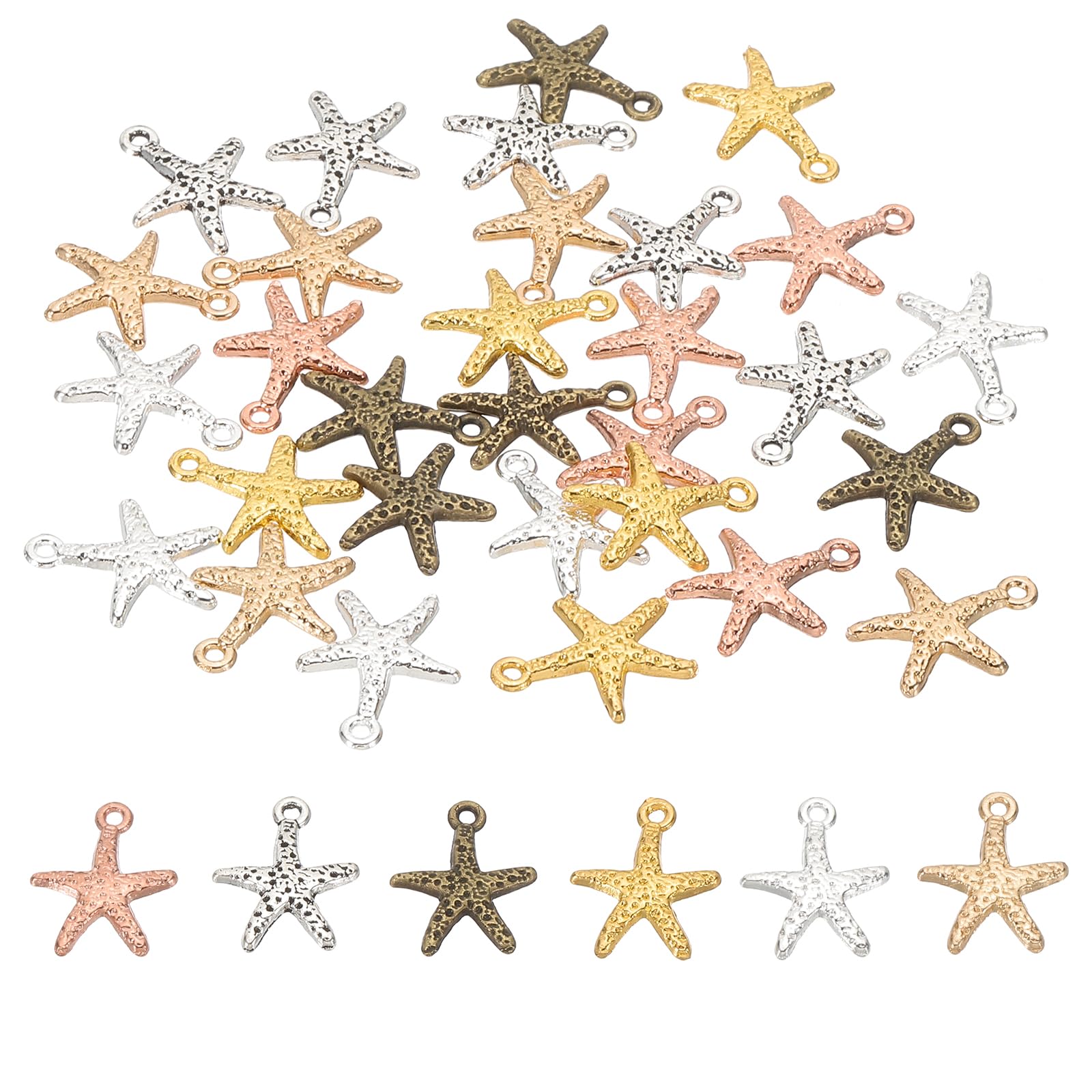 Jewelry Making Charm Bulk, 30 Pcs Sea Star Pendants DIY for Necklace, Bracelet, Earring Making and Crafting, Cyan/Silver/Gold/Bright Silver/Light Gold/Rose Gold