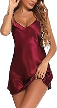 Litherday Women's Satin Negligee Nightdress Babydoll Lingerie Silk Nighty Chemise Nightgown Sleepwear V Neck Nightwear Short Dress