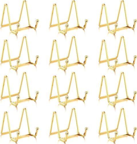 Kenning Soporte de exhibición de 12 piezas para platos dorados de 3 pulgadas, soporte de exhibición de libros de metal, soporte de marco de fotos,
