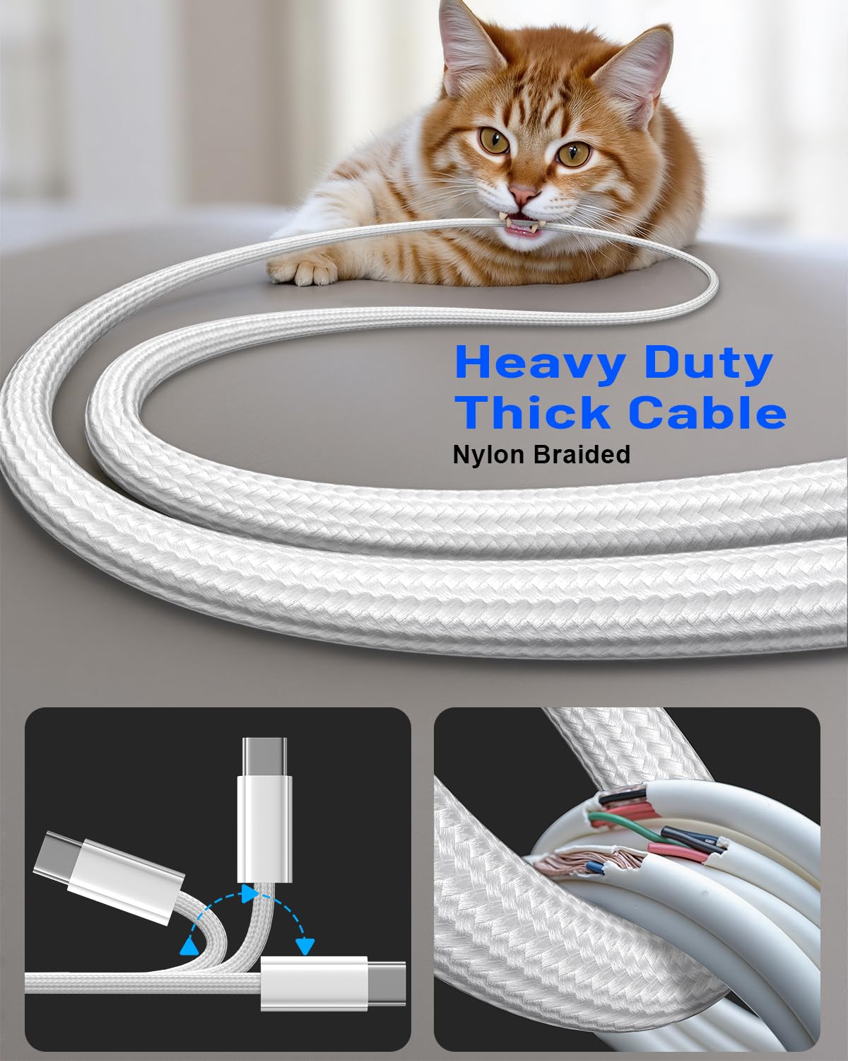 Cable USB C a USB C de 240 W (paquete de 2 unidades de 6.6 pies), cable USB C a USBC, cable de carga rápida tipo C para Samsung Galaxy S25 S24 S23 S26 Ultra, iPhone 17 16 15 Pro Max, MacBook Pro, Moto