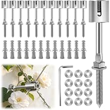 12PCS Wire Garden Trellis Kit, Kalolary T316 Stainless Steel Crosshead Standoffs for 5/64"-1/8" Wire Rope & Rods, Wall Wire Trellis System for Climbing Plants DIY Outdoor Garden Vine Flower Wall