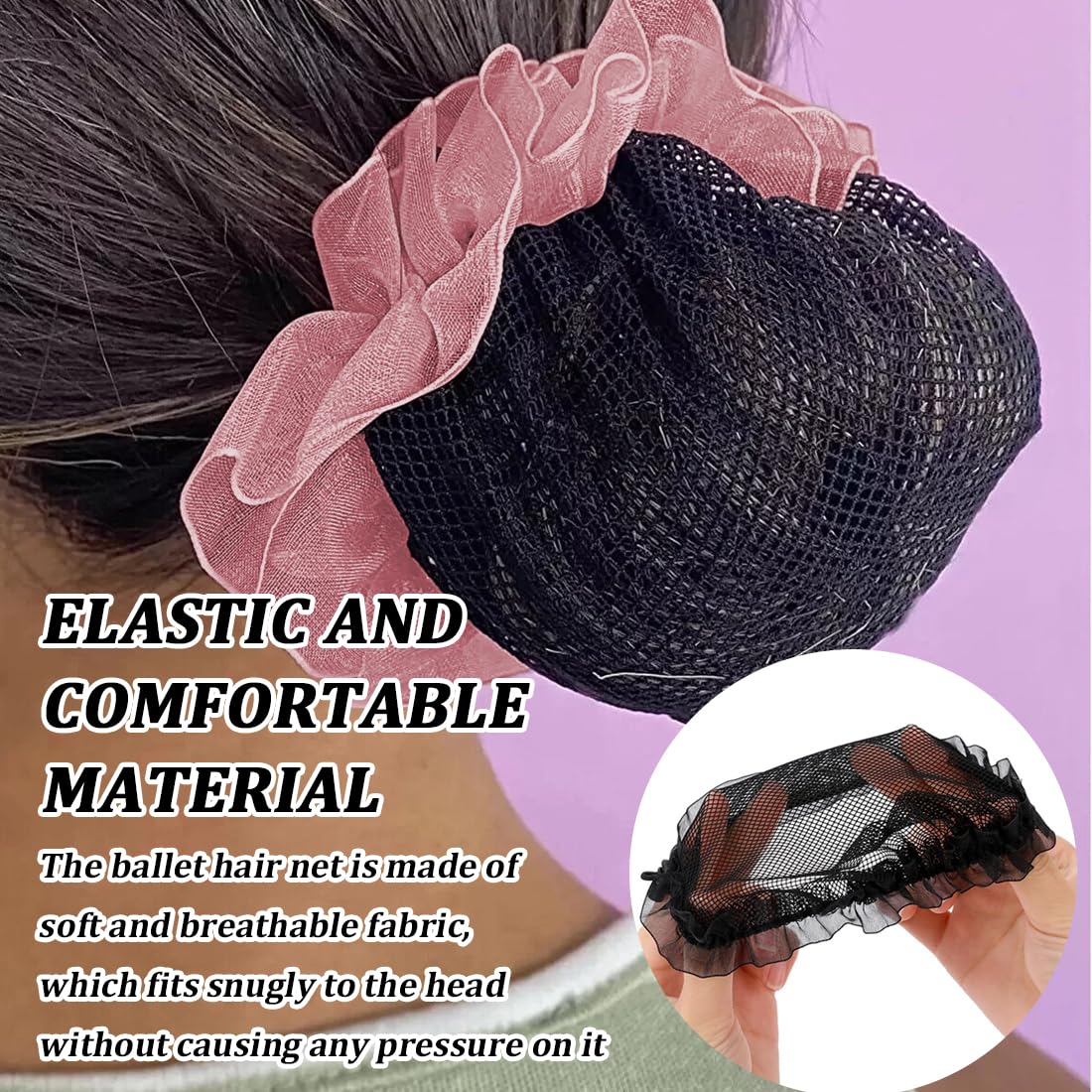Rete per Chignon Danza Bambina Set di 4 Retine Elastiche per Capelli Accessori Tinta unita per Ballerine Ginnastica Saggio Festa di Compleanno Retine per capelli chignon Bambina