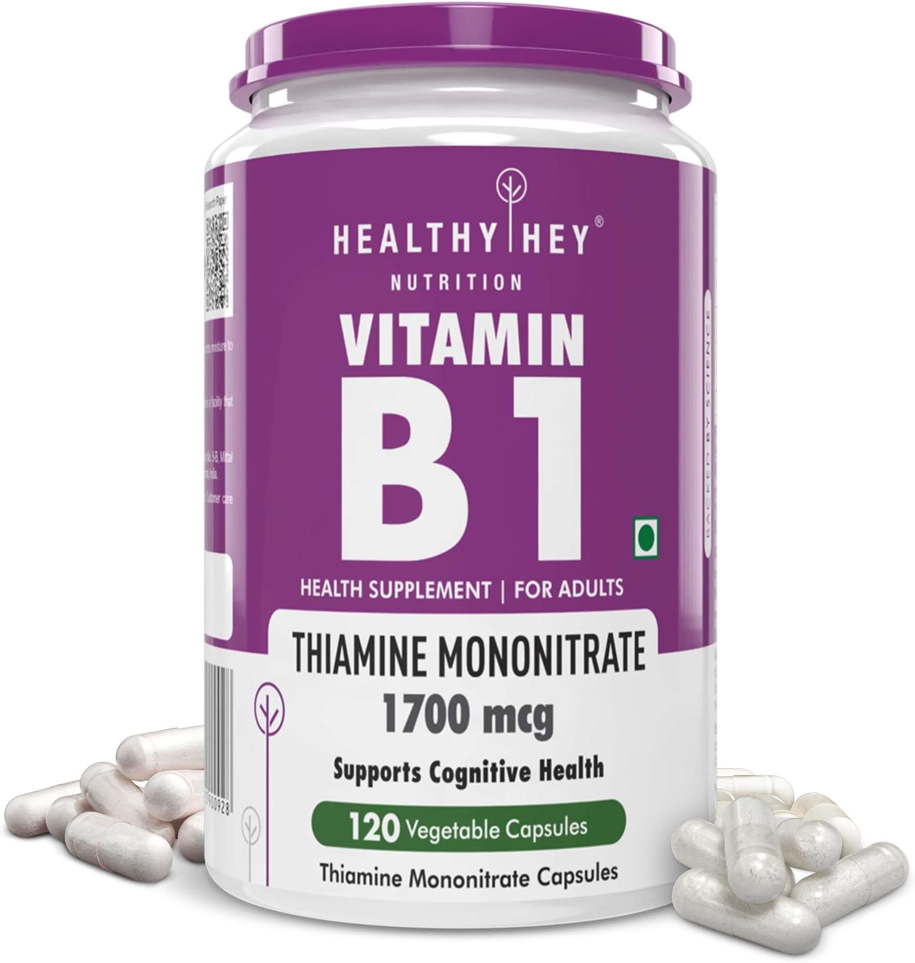 HealthyHey Nutrition Vitamin B1 Thiamine -120 Veg Capsules