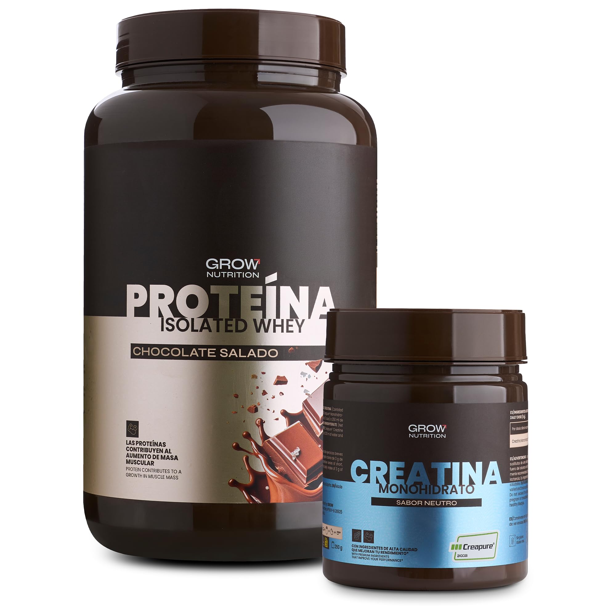 Grow Wellness Lote Proteína Aislada Chocolate Salado 1 kg + Creatina Monohidrato Creapure 250 g | Whey Isolate CFM