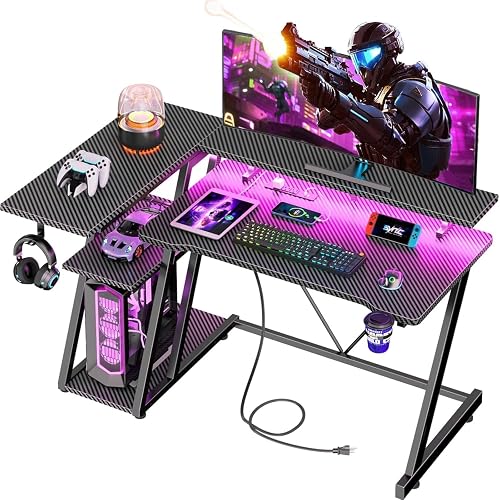 Korfile 40 Inch Pink Gaming Desk with LED Lights