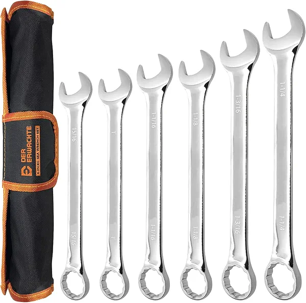 Der Erwachte Large Wrench Set with Rolling Pouch, SAE, 6-Piece, 15/16″, 1″, 1-1/16″, 1-1/8″, 1-3/16″, 1-1/4″, 12 Point, Chrome Vanadium Steel