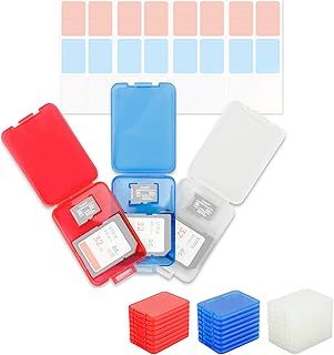 Kiorafoto 24 PCS Multi-Color Clear Plastic Memory Card Case Holder for 24 SD SDXC SDHC & 24 Micro SD SDXC SDHC TF Cards, Transparent SD MSD Memory Card Case Jewelery Box Storage Organizer with Labels