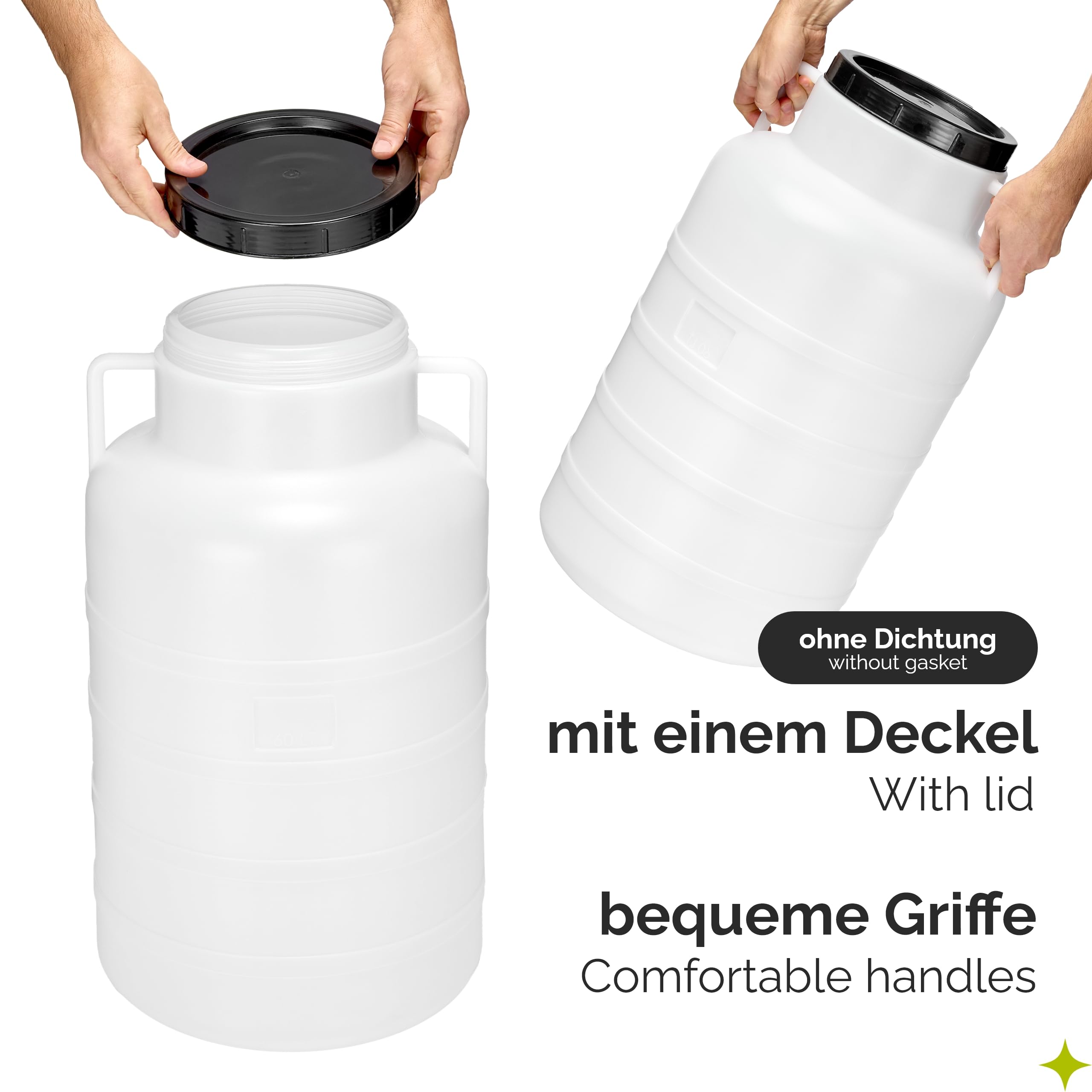 Garronda Set 2X 60 Liter Weithalsfass BPA-frei Futtertonne Fass Universalfass Lebensmittel Fass Regenfass für Garten Regentonne mit Deckel Regenwassertonne für Garten Wassertonne GD-0128 Weiß