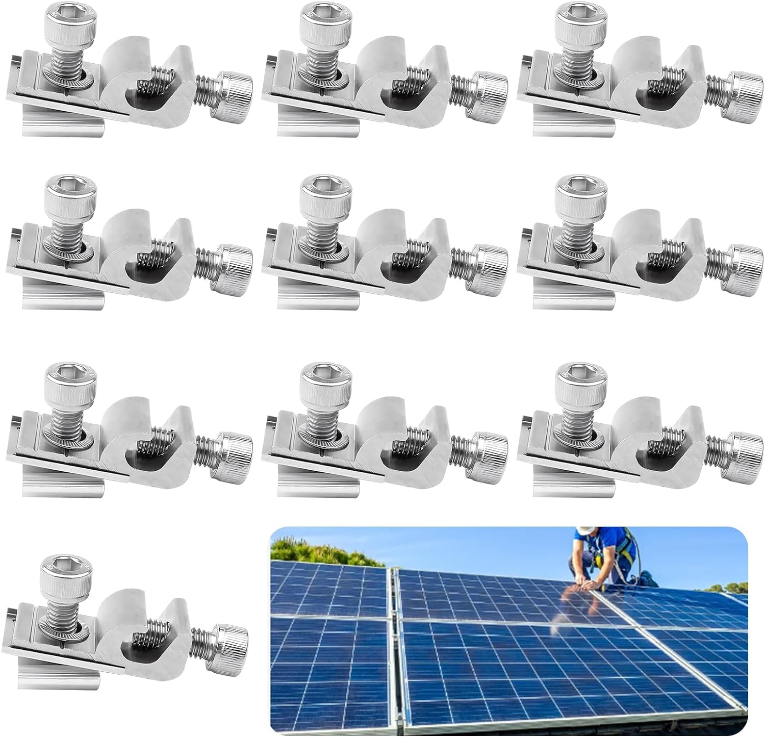 10 Stück Solarpanel Erdungsklemme, Solar Montage System Erdungsösen, Standard Solarpanel Erdungsclip für Solarpanel Halterung PV Modul Photovoltaik Unterstützung