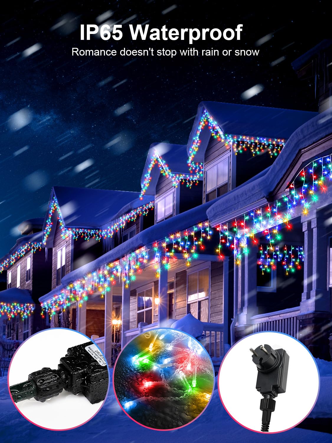 ARKOCHIC 30M Luci Natale Esterno Cascata, 1200 LED Tenda Luminosa Colorato, Luci Natalizie da Esterno con Telecomando, 8 Modalità, Luci Decorazione Natale per Feste, Finestra, Balcone
