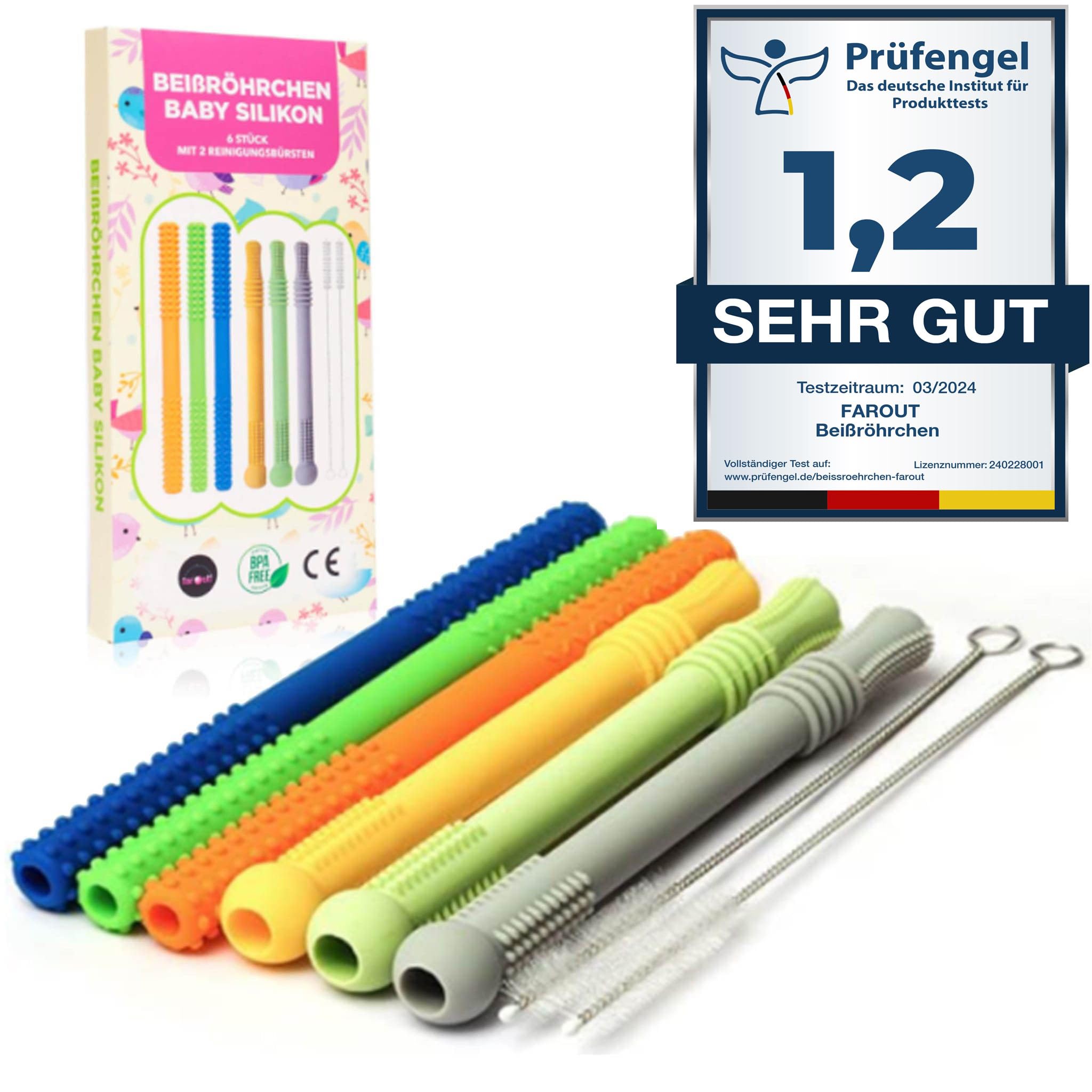 farout Beißring Baby -BPA frei Zahnungshilfe Beißröhrchen für Zahnen - 6 Stück Beißstab/Beißröhrchen Baby Kauspielzeug - Kühlend Beißstange ab 9 Monate - Teething toy/Beißspielzeug.
