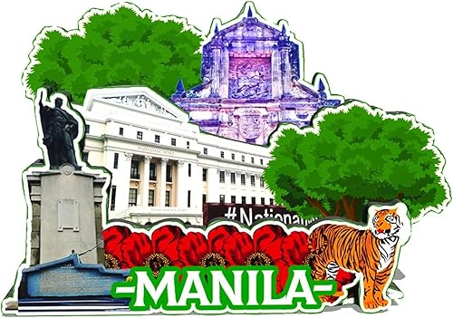 Imán de Manila de Filipinas para nevera de madera 3D, monumentos de viaje, coleccionables, recuerdos, decoración hecha a mano -587