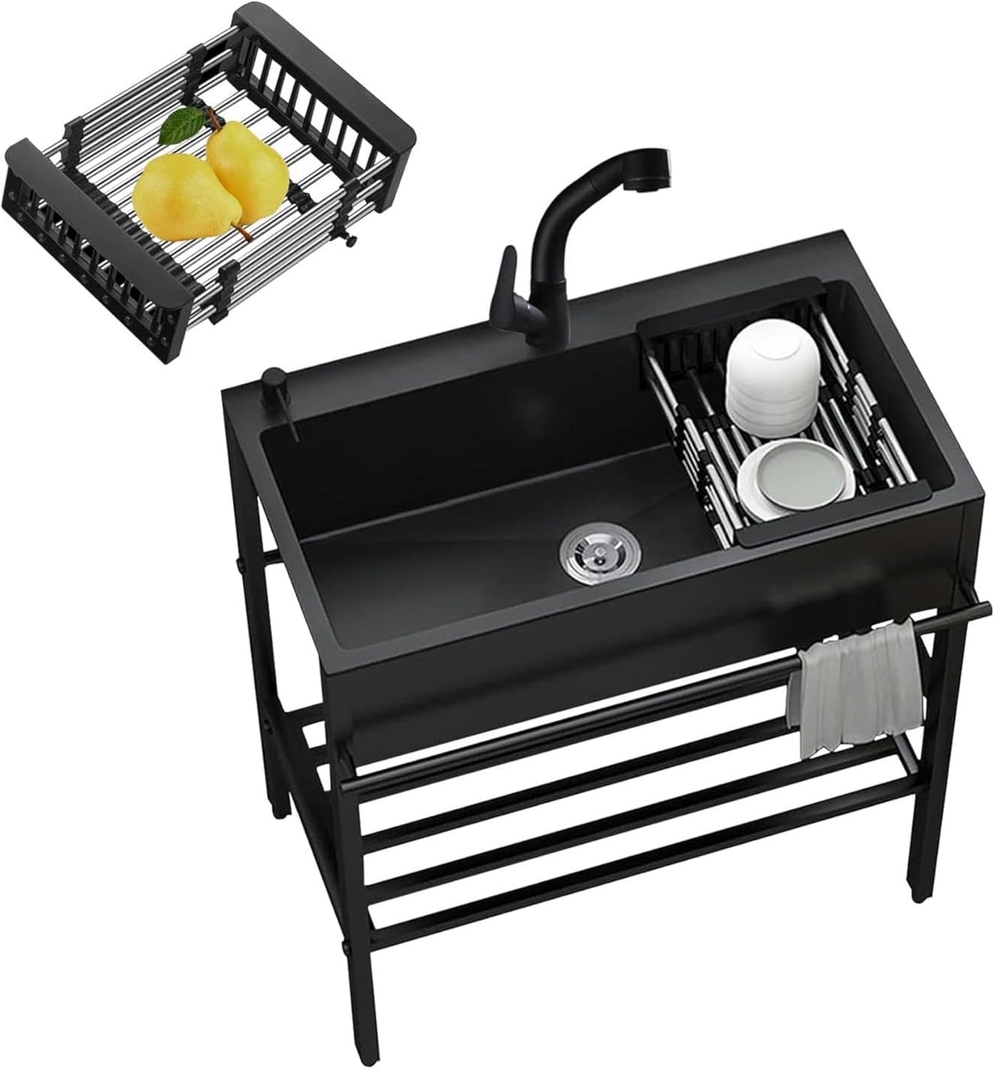 黒 流し台 屋外 ガーデンシンク 多機能ステンレスシンク 蛇口水栓付き 浴室 シングルシンク 飲食店自立型シンク 屋内 簡易排水シン