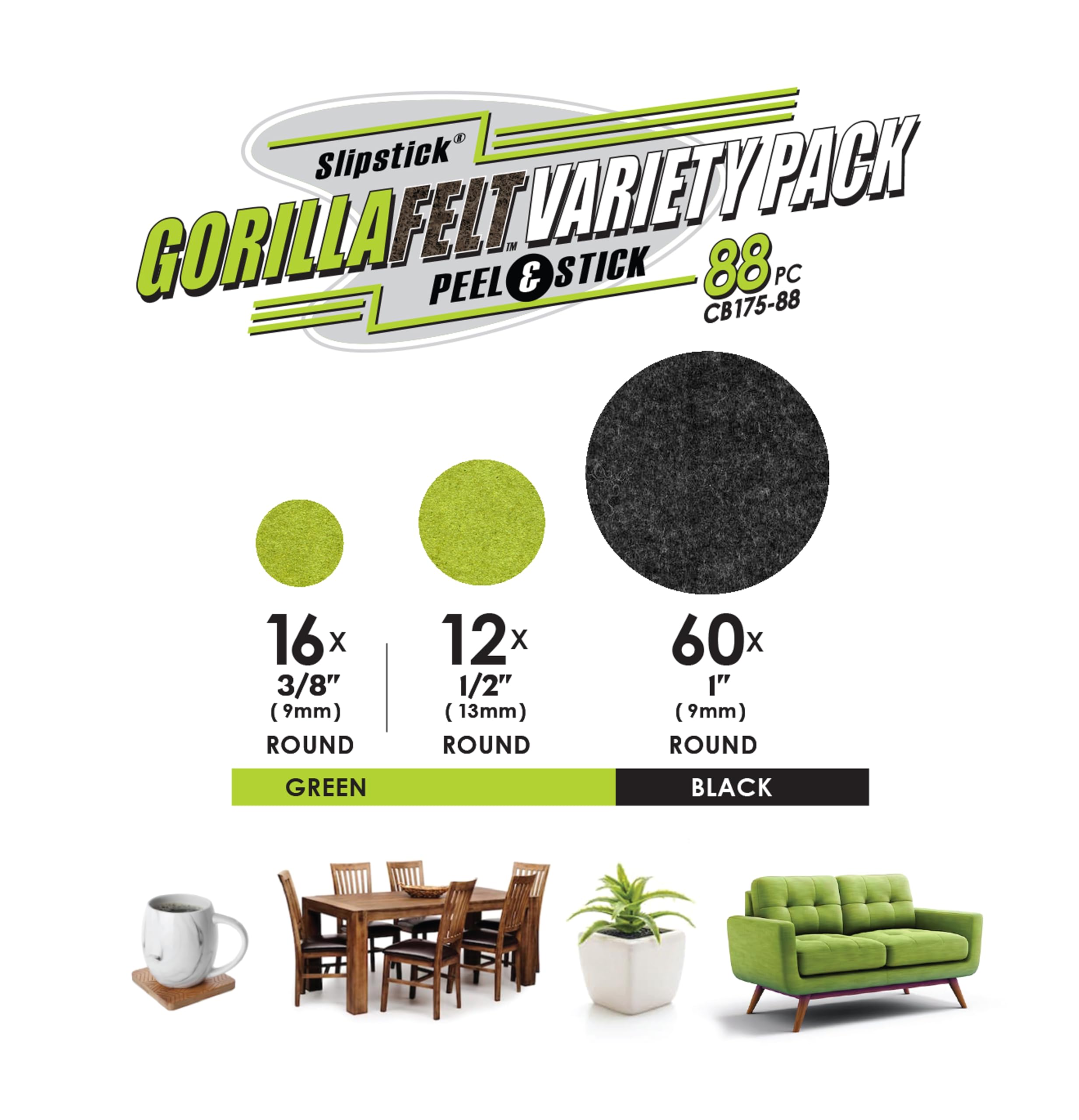 Slipstick Gorilla Felt 1 Inch Furniture Pads (88 Piece Combo) Premium Furniture Pads & Chair Leg Floor Protectors for Hardwood Floors & Hard Surfaces - Image 3