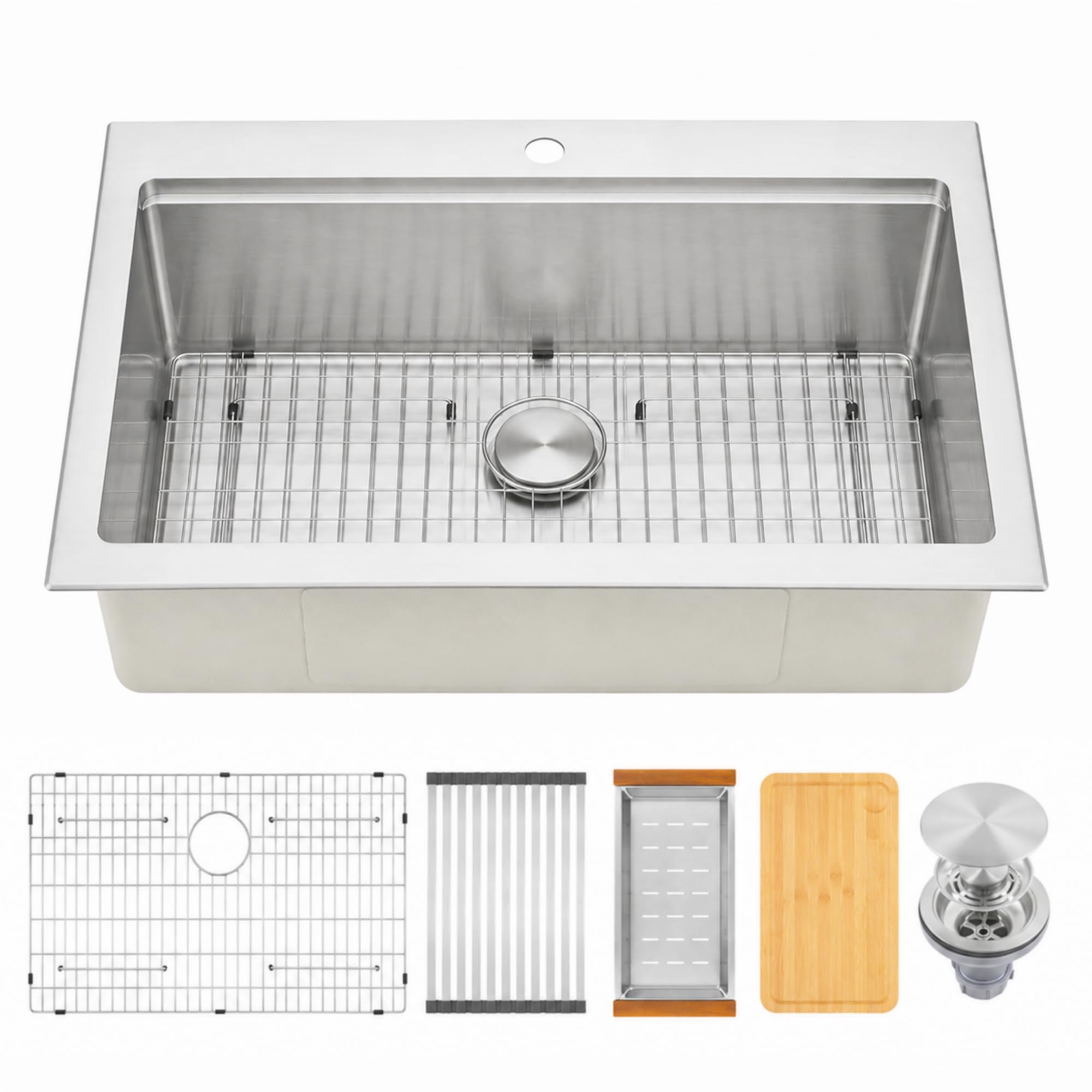Drop In Kitchen Sink 33" X 22",Single Bowl Workstation Sinks