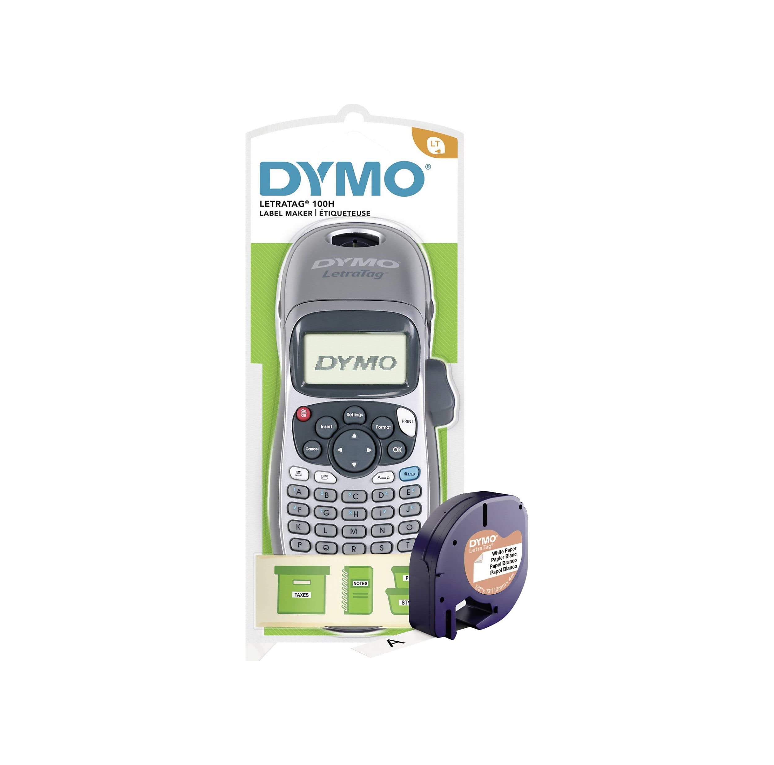 DYMO LetraTag LT-100H Beschriftungsgerät Handgerät | Tragbares Etikettendrucker mit ABC Tastatur | Ideal fürs Büro oder zu Hause - für Schriftband LT 12mm - Silver Limited Edition inkl. 4 AA-Batterien