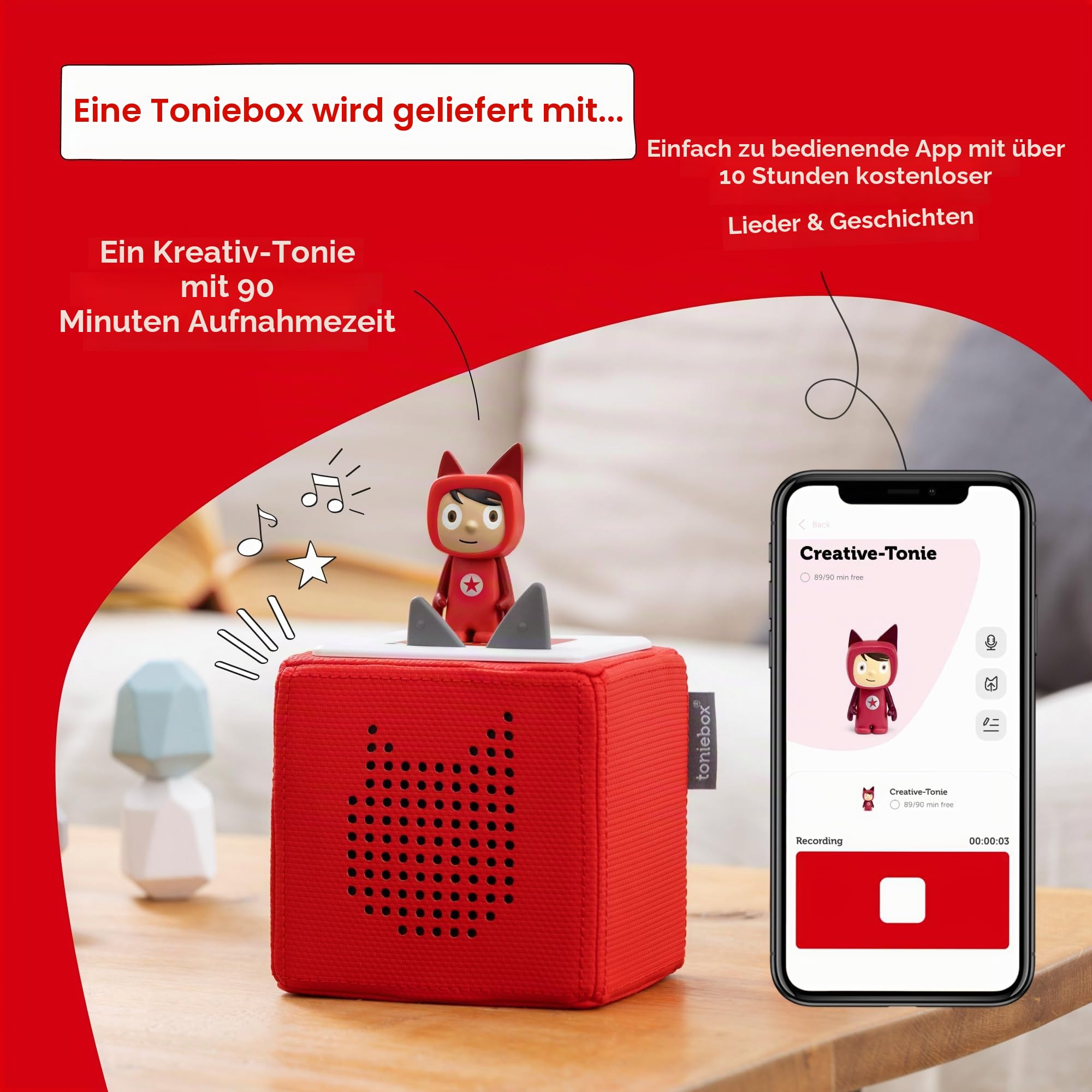 Tonies Starterset: Toniebox, grau + 1 Creative-Tonie - Hörbuch-Player und Musik-Player für Kinder - Spielzeug für Jungen und Mädchen im Alter von 3-7 Jahren