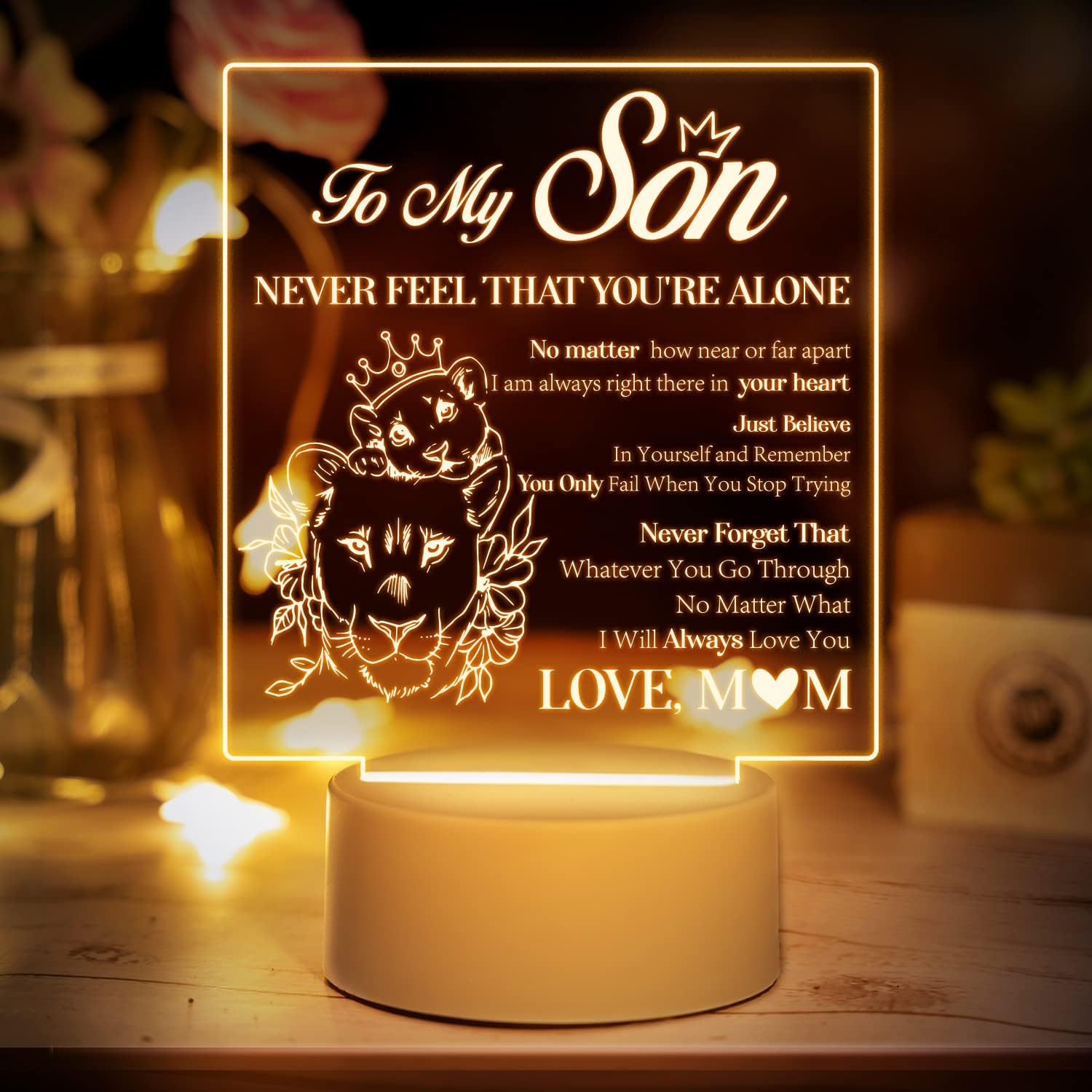 BuioataSon Gifts, Square Night Light for Son Gifts from Mum, Inspirational Gifts-to My Son, Birthday Gifts for Son/Son in Law/Son Adult, Warm Yellow Light