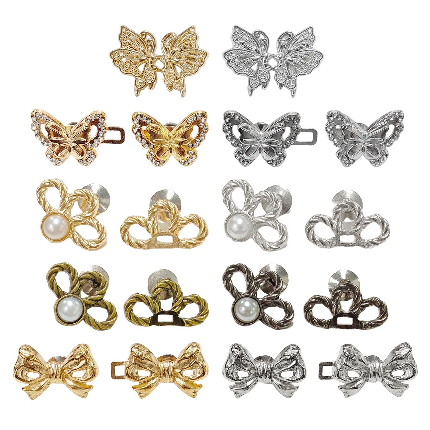 Tvsvkwe Gold 10 Pieces Butterfly Flower Waist Buckle, Adjustable Metal Buckle, Waist Tightening Accessories, Removable Waist Clips, Clothing Accessories.