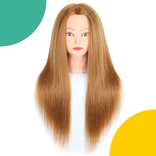 Mannequin Head with Hair 70% Real Human Hair 26-28'' Cosmetology Mannequin Head for Styling Practice on Braiding Manikin Head with Clamp Stand and Tools (Blonde)