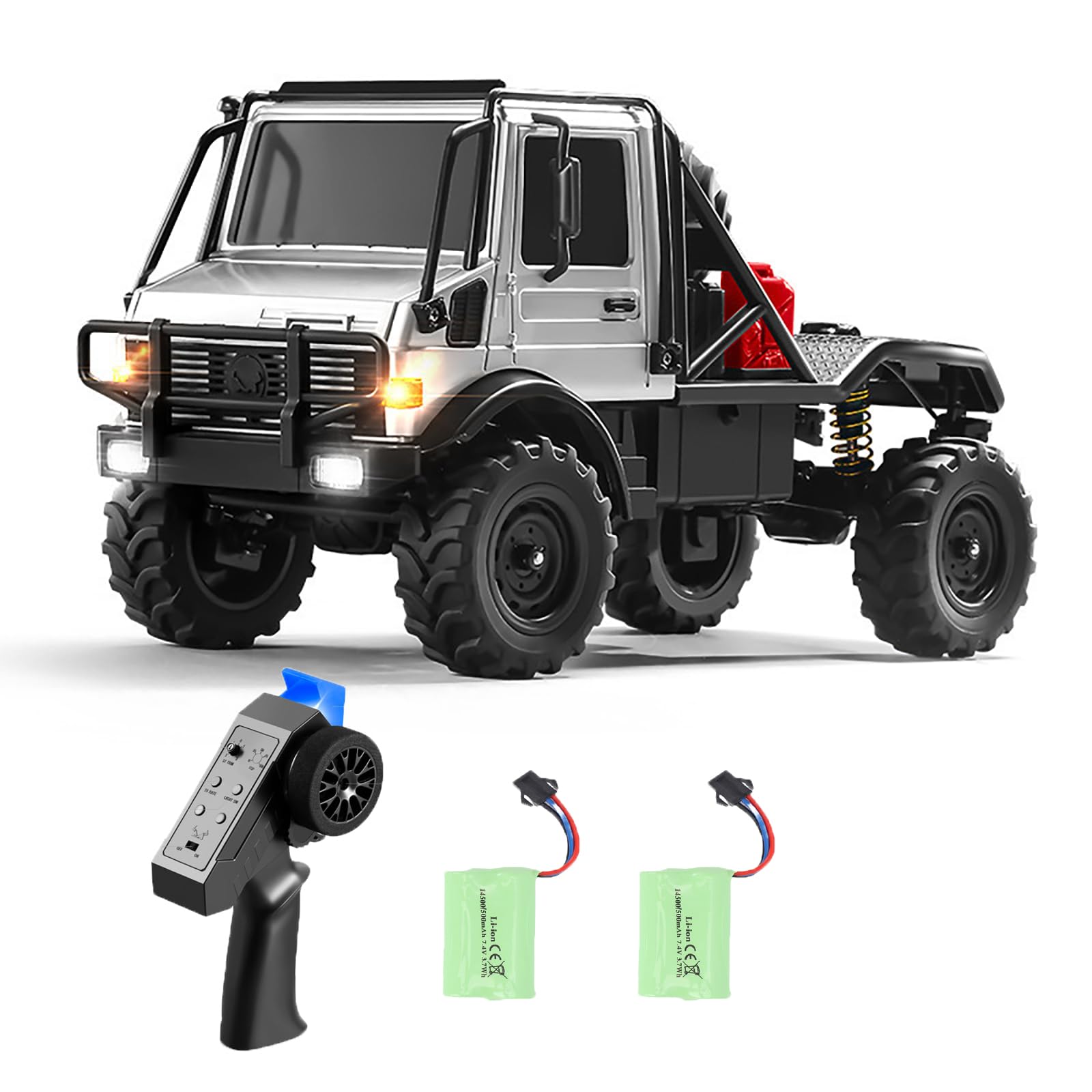 Hylukon MN-333 1/18 Scales RC Semi-Truck Truck, 2.4G Alloy Body Unimog RC Crawler, 4WD All Terrain Off Road Trucks with Controllable Lights, RTR Transport Car Gift for Adults Teens (Silver)