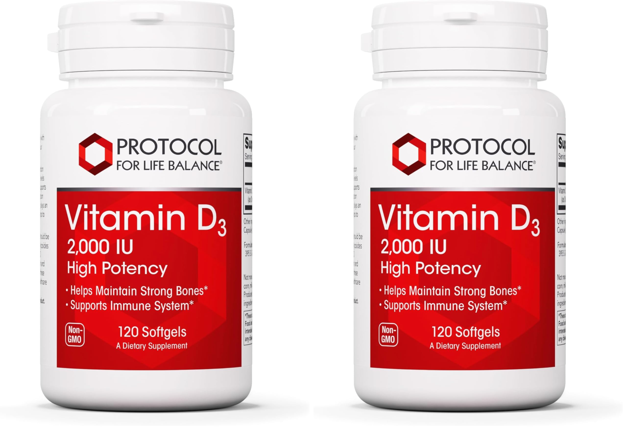 Protocol Vitamin D3 2,000 IU - Immune Support, Healthy Bones and Teeth - 120 Softgels (Pack of 2) 120 Count (Pack of 2)