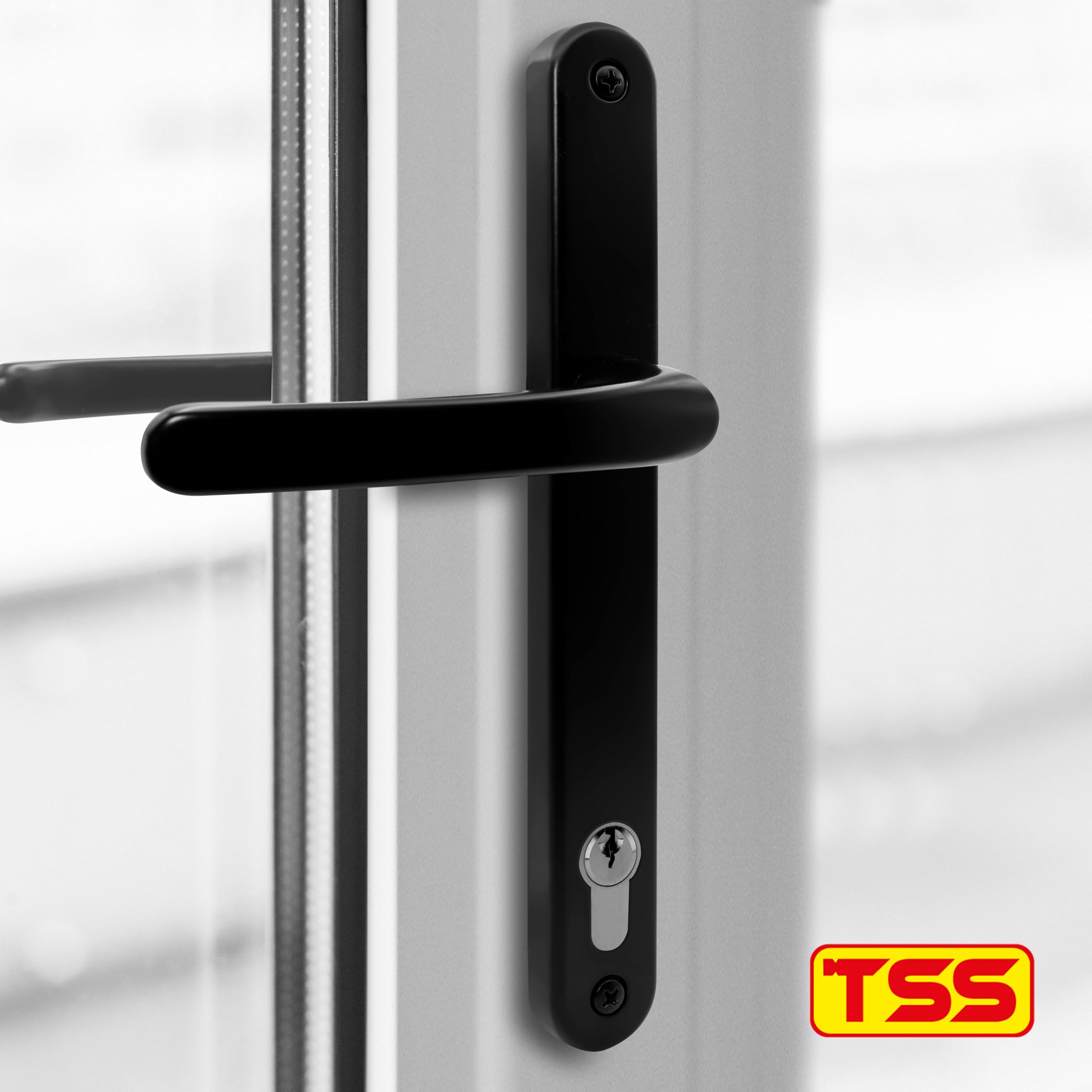 TSS Black UPVC Door Handle Pair Set, 117mm PZ (Centres), Sprung, Lever Lever, 237mm Screw to Screw (Screw centres) - Image 2