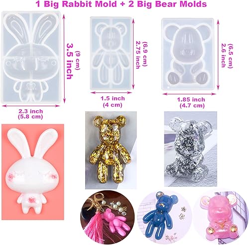 Miniatura 3 de EuTengHao 132 moldes de silicona para animales kit de moldes de fundición de resina que contiene 4 osos moldes de resina 3D oso conejo gato pata de
