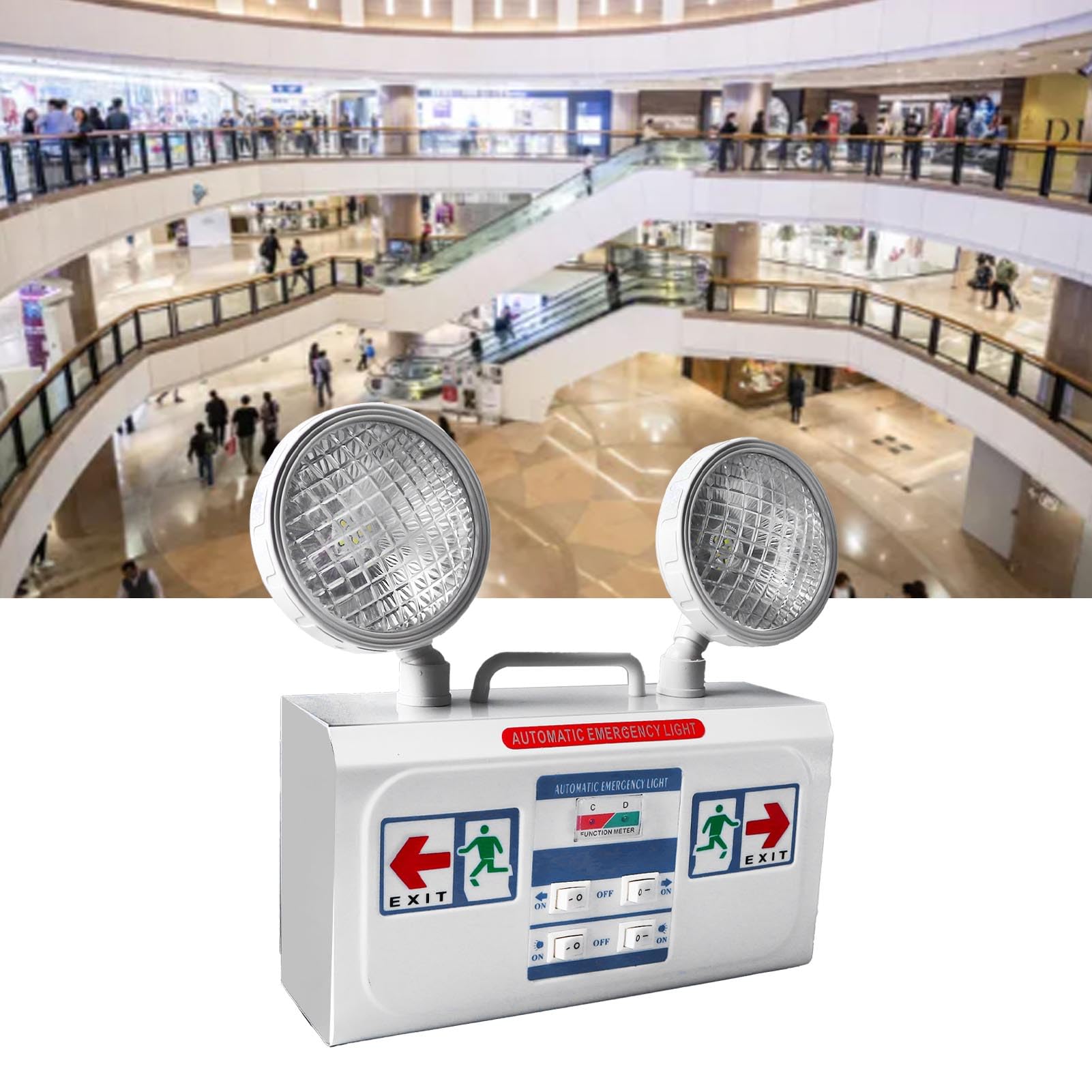 Éclairage Principal à Distance de Secours 2 Têtes de 3 W Luminaires D'éclairage de Secours Commerciaux Fixés au Mur Prise UE 85 à 265 V pour Usine de supermarché Batterie 1800 MAh