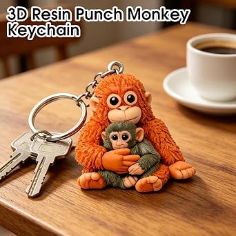 3D Resin Punch Monkey Keychain Protect Punch The Monkey Fist Keyring Accessories for Bags Backpacks Boxing Gorilla Cute Monkey Holding Plush Key Chain Gifts for Mother's Day Birthday