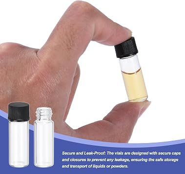 PATIKIL 2ml Clear Glass Vials, 12 Pack Sample Vials with Screw Cap Reagent Media Bottle with Labels Leak-Proof Liquid Sample Glass Vial for Lab Laboratory