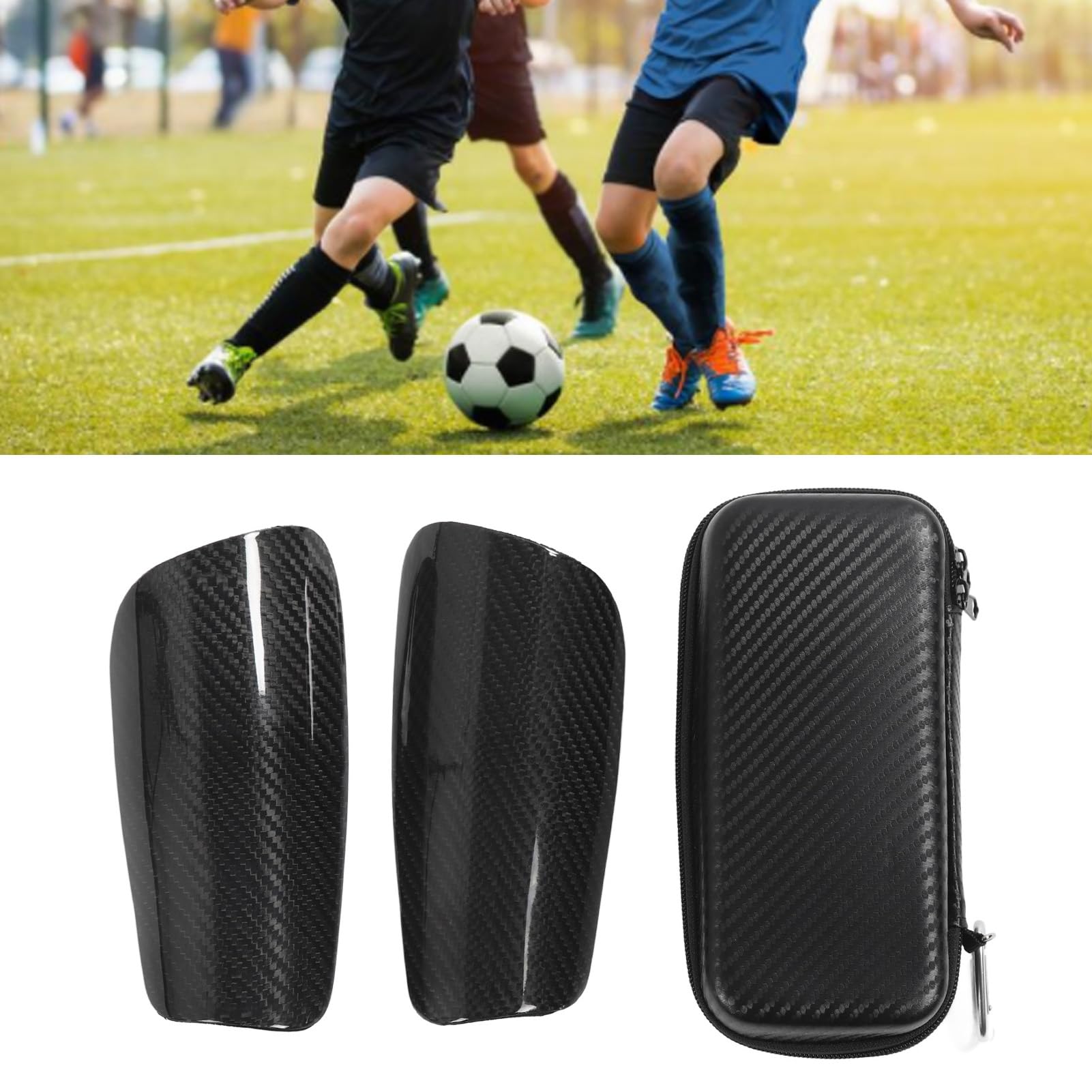 Parastinchi da calcio in fibra di carbonio, parastinchi per partite di calcio, parastinchi leggeri con custodia, parastinchi antiimpatto per bambini e adulti, design ergonomico con