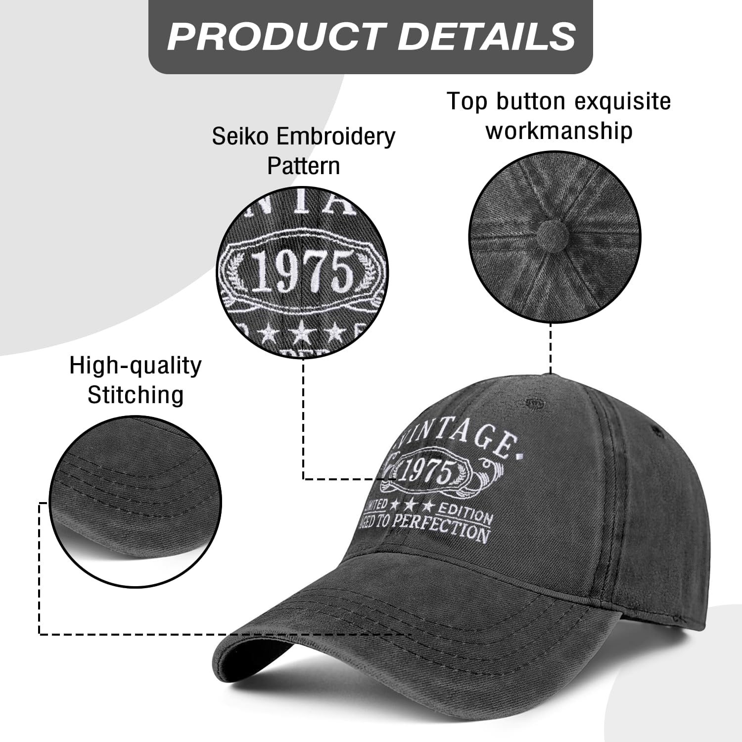 Birthday Gifts for Men Women, Personalized 18th/21st/25th/30th/40th/50th ...90th Birthday Ideas Gift, Vintage Baseball Hat - Image 4