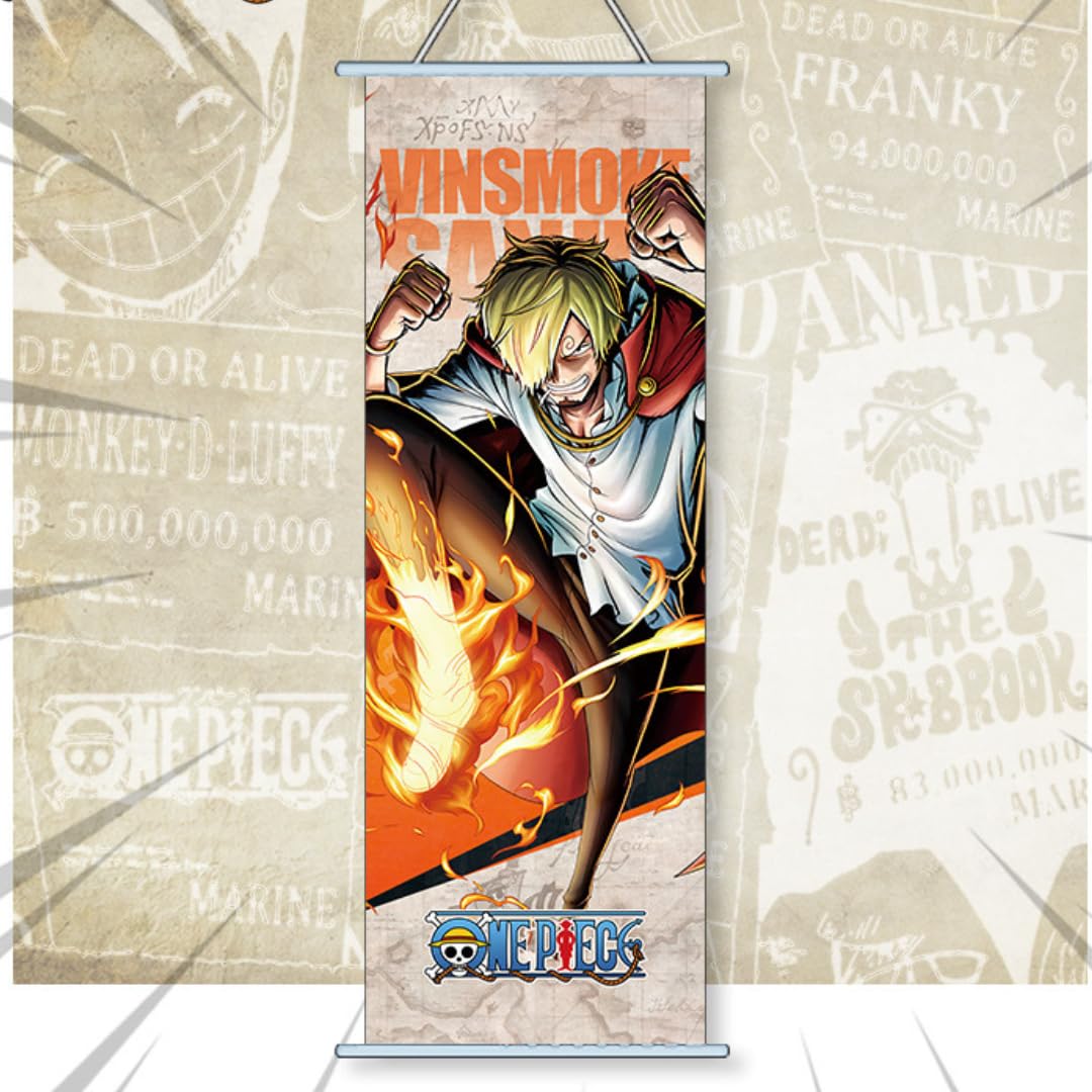 One Piece Anime Poster Wall Scroll JPN Version Luffy Zoro Sanji Nico Robin Anime Artwork Wall Scroll 27.5" L x 9.8" W (Sanjeey)