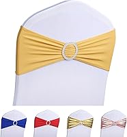 Vista 17 de LEBENGURU Bandas para silla de elastano doradas, 30 lazos elásticos de alta calidad con deslizadores para decoración de banquete de boda, fiesta