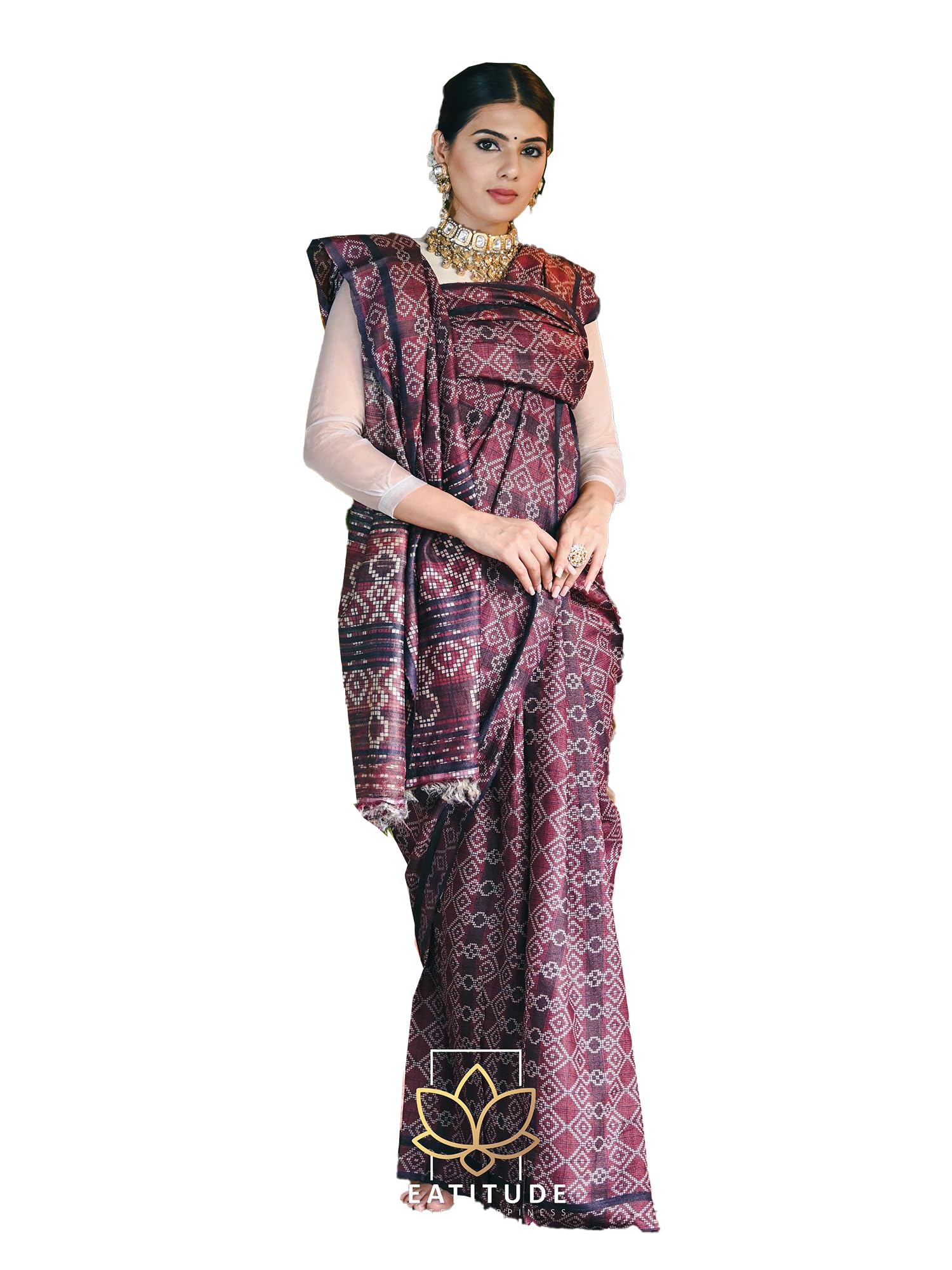 Beatitude - Exalted HappinessBeatitude Multicolor Handwoven Kosa Silk Digital Print Designer Saree for Women Gifts Indian Saree Blouse