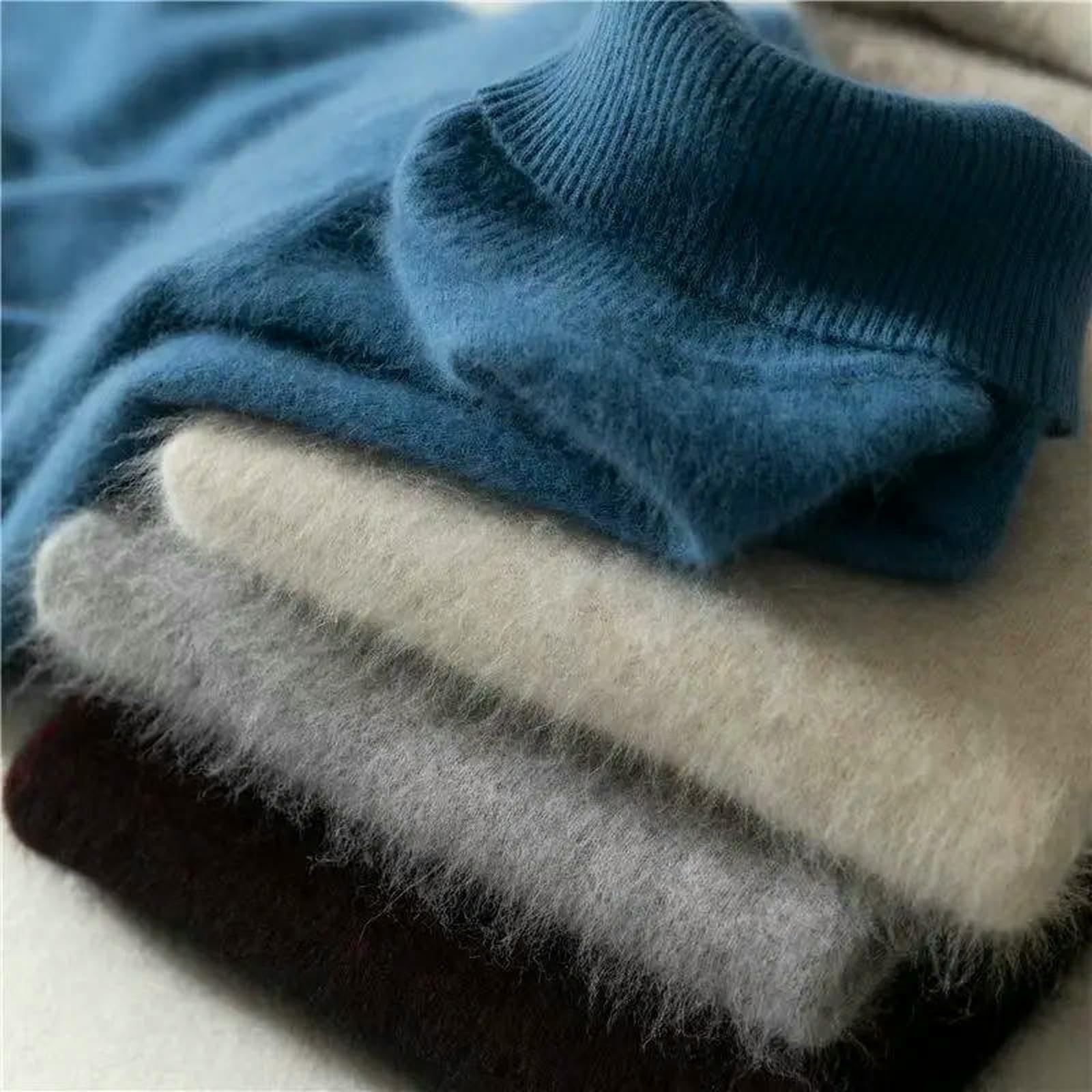 Suéter para Hombre Camisa De Otoño E Invierno para Hombre, De Color Liso, con Cuello Alto, Gruesa, Holgada, De Talla Grande-marrón1-XXXL-Blanco-XXXL