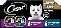 Cesar Filets in Gravy Wet Dog Food Variety Pack: Filet Mignon & New York Strip, 3.5oz Easy Peel Trays, 12 Count for Adult Dogs