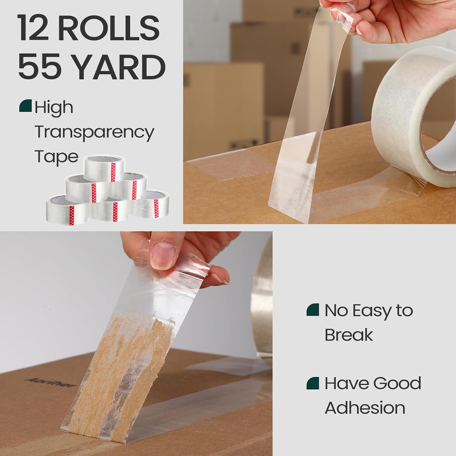 Dunzoom 2 Pack Packing Tape Dispenser Gun with 12 Roll Packing Tape 2 Inch Gun 2.7 Mil Heavy Duty Packaging for Shipping, Moving, Carton and Box Sealing (Green)