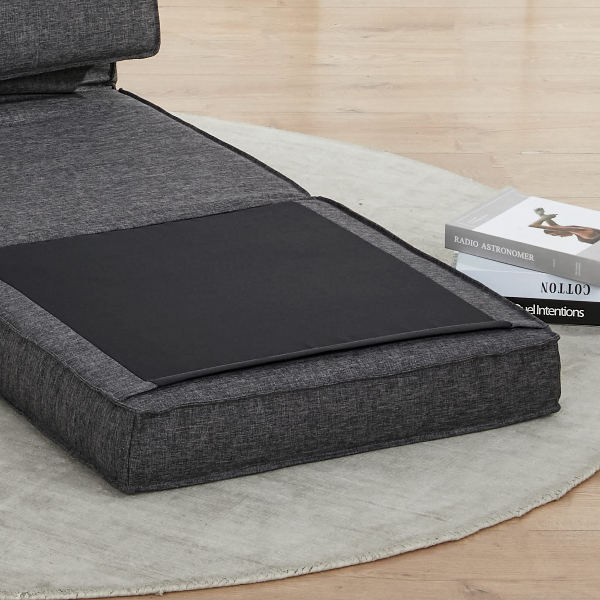 HOMCOM Chauffeuse Fauteuil Convertible Matelas d'Appoint Pliant Gris | Inclinaison Dossier réglable 5 Positions, Tissu Polyester, Aspect Lin