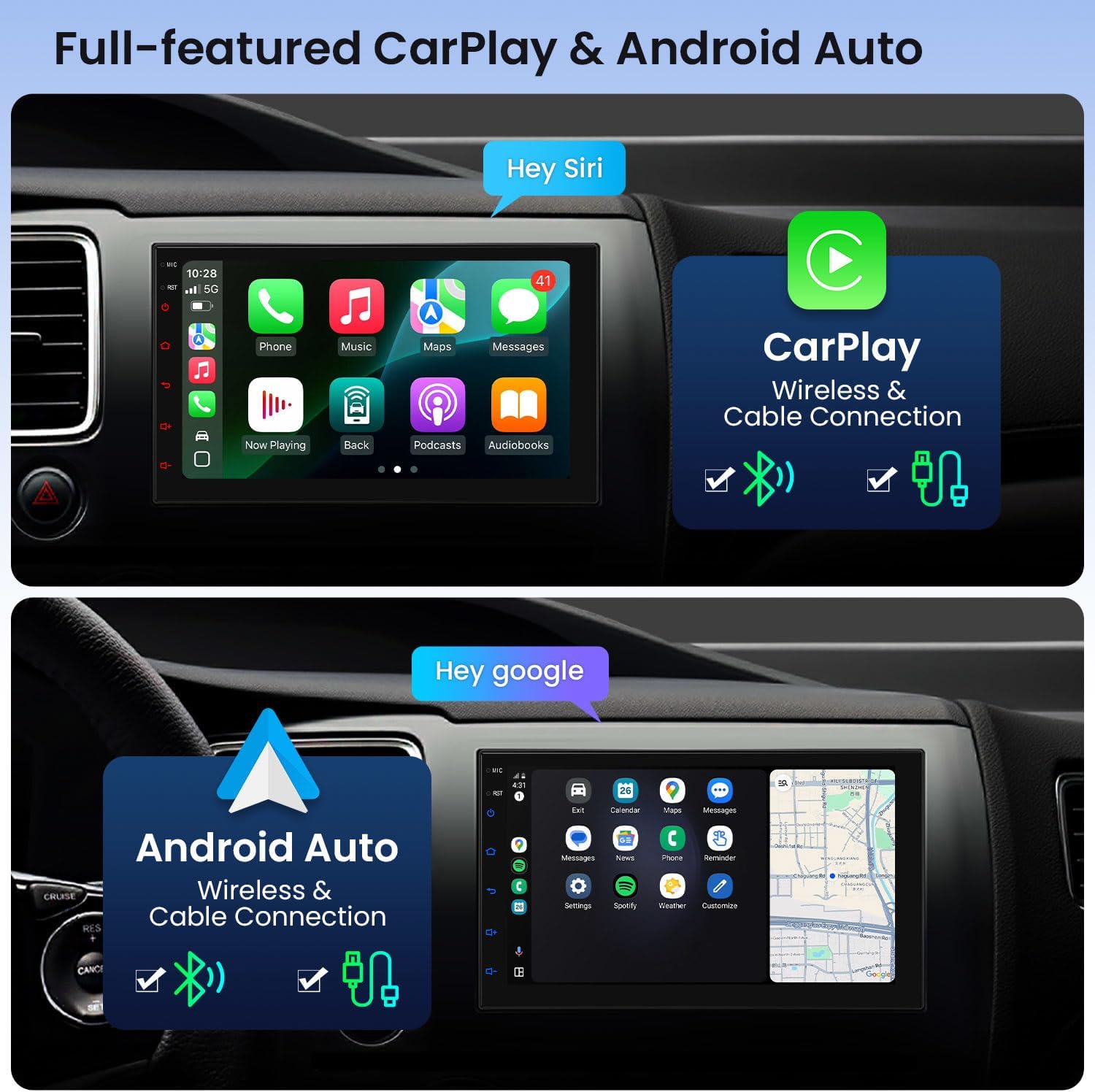 XTRONS Universal Double Din Car Stereo, 7“IPS Touchscreen Head Unit with GPS Navigation, Built-in DSP, Bluetooth, Wireless CarPlay & Android Auto, 2GB RAM + 64GB Storage