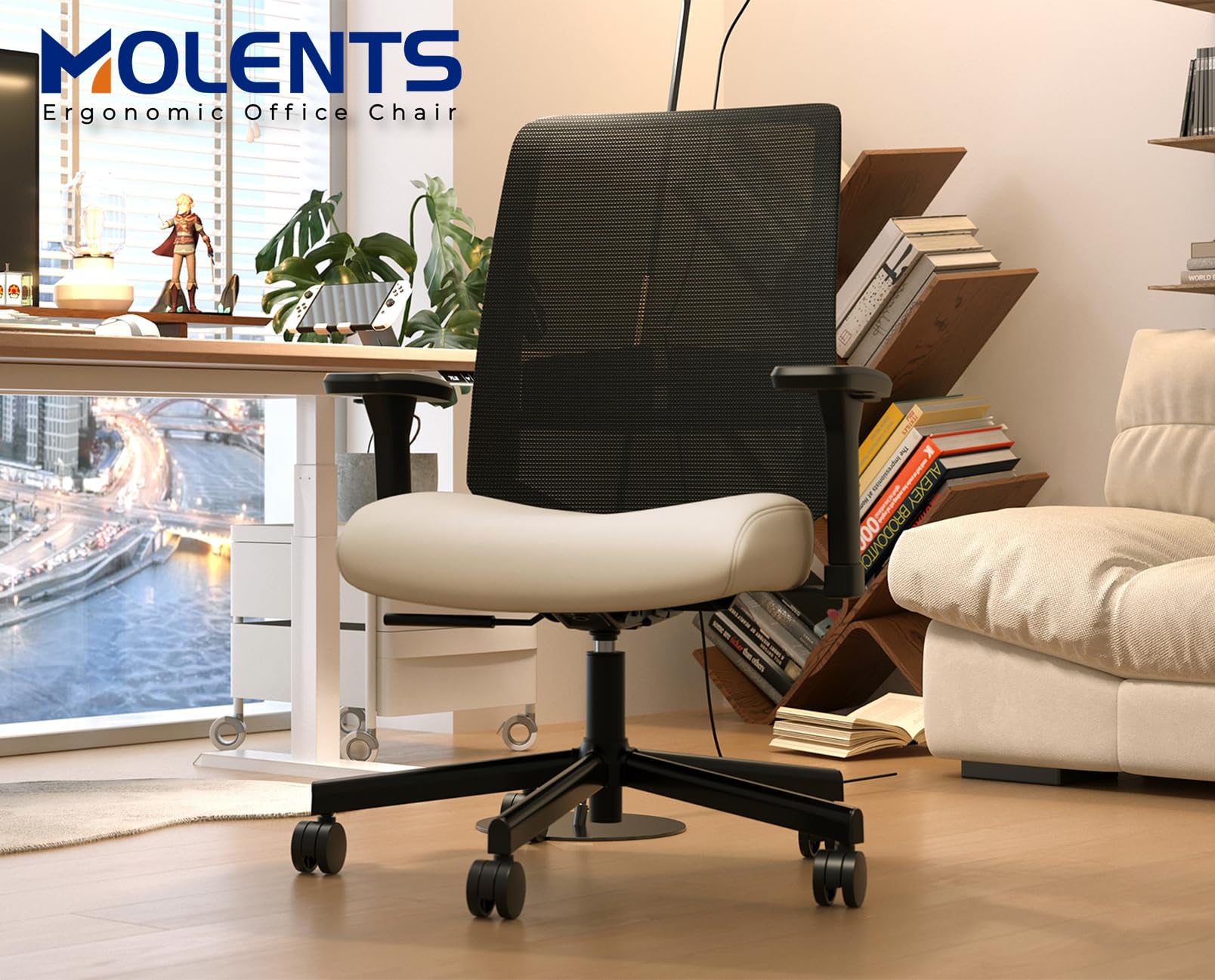 Silla de oficina ergonómica, sillas de escritorio de malla para computadora con soporte lumbar ajustable, reposabrazos 3D, función de inclinación, cómodo asiento ancho, silla giratoria de 7