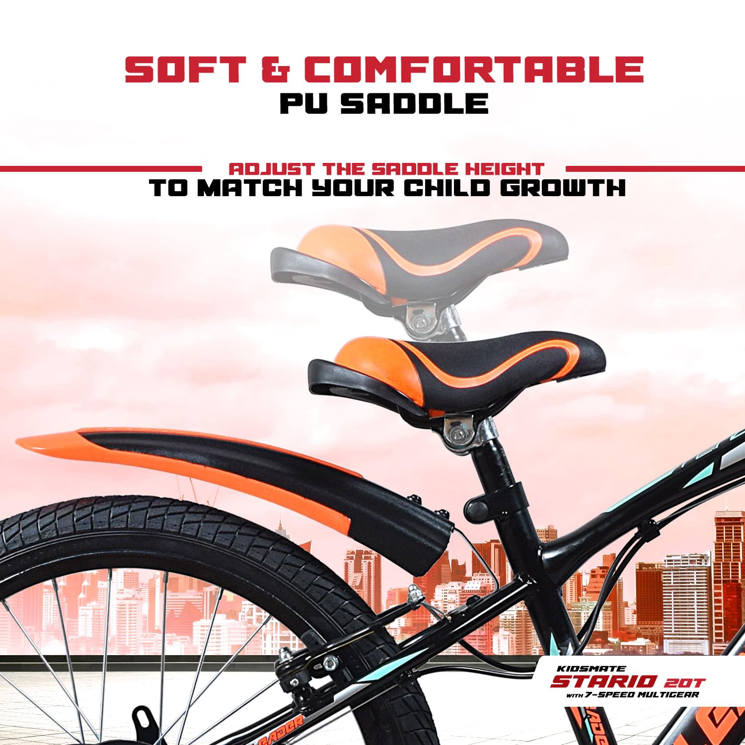 Kidsmate Stario Bike 20T 7 Speed Kids Cycle | Frame Size 12 Inch | Gear Bicycle for Boys & Girls of Ages 7 to 10 Yrs - Black/Orange — Amazon image 4