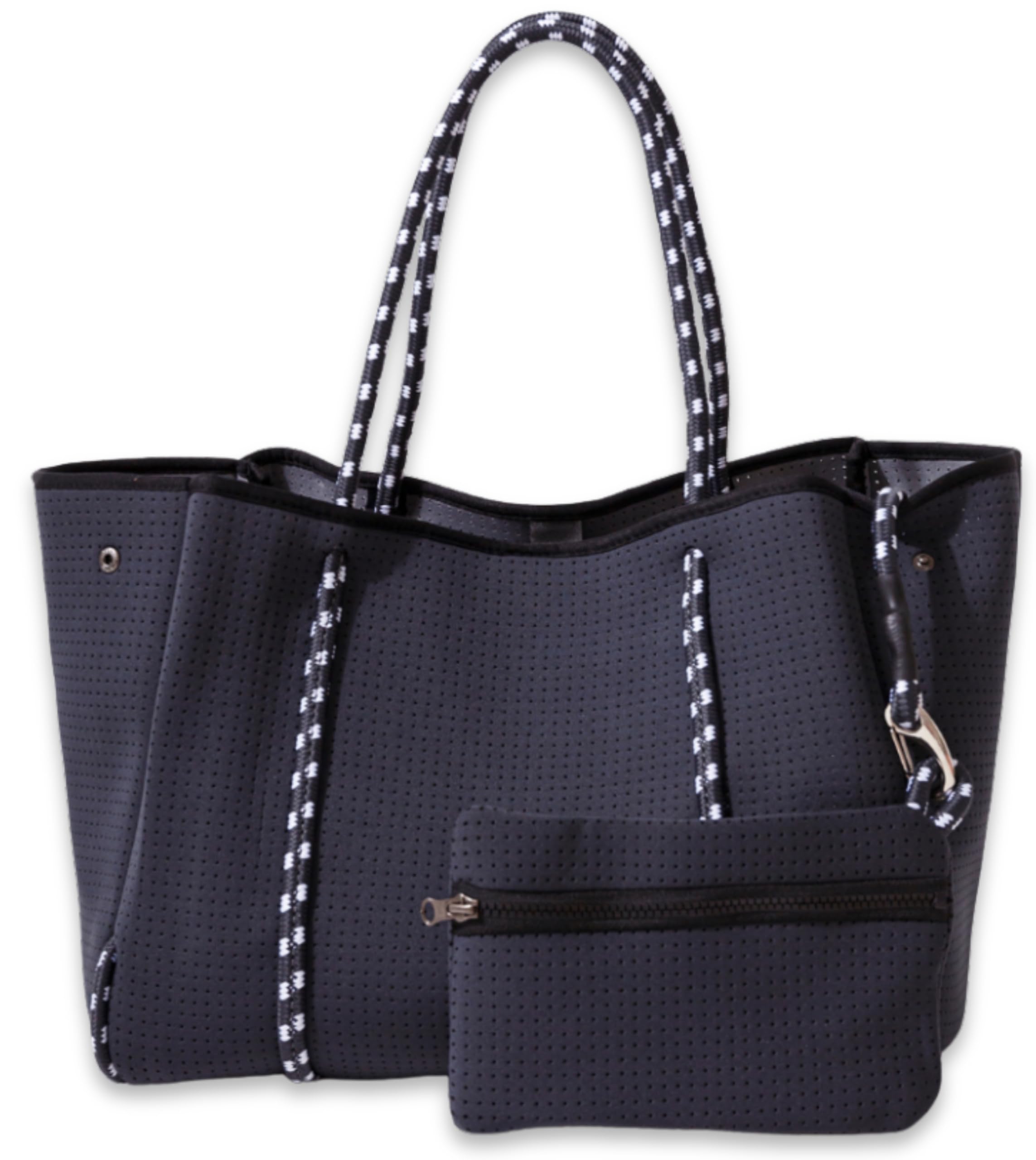 POPUPS Large Neoprene Tote Bag for Women - Everyday Designer Handbag for Travel Work and Beach with Pockets and Zipper Pouch