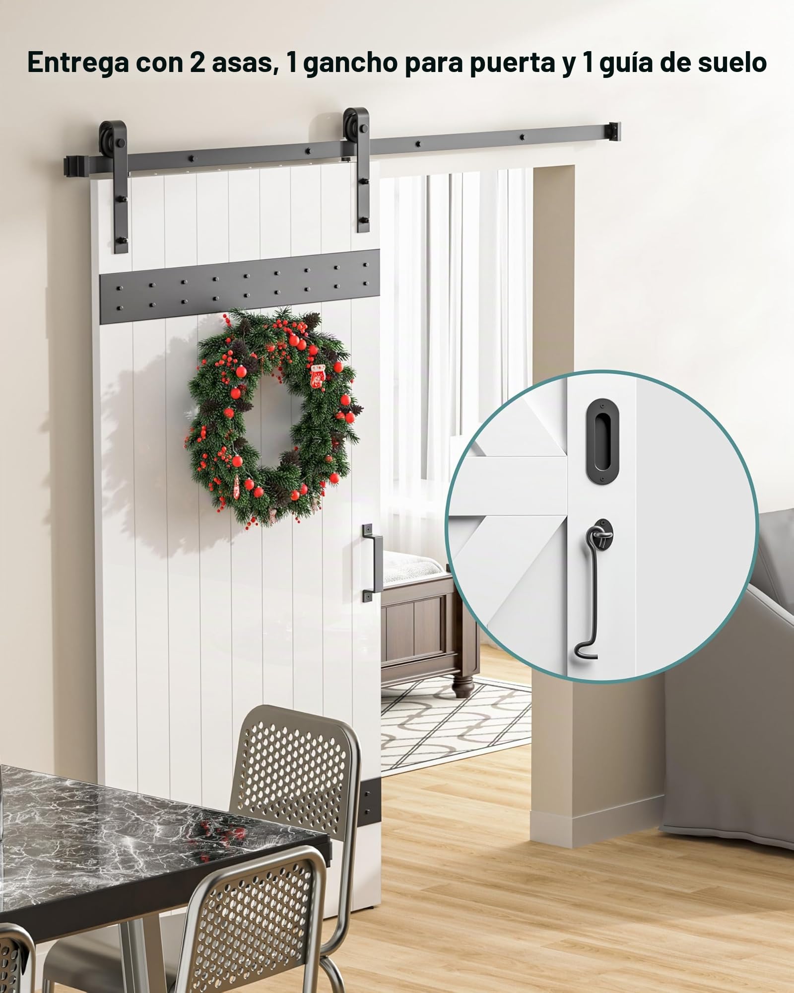 Juego completo de 200 cm para puerta corredera, juego completo de rieles para puerta de madera, accesorio en forma de J
