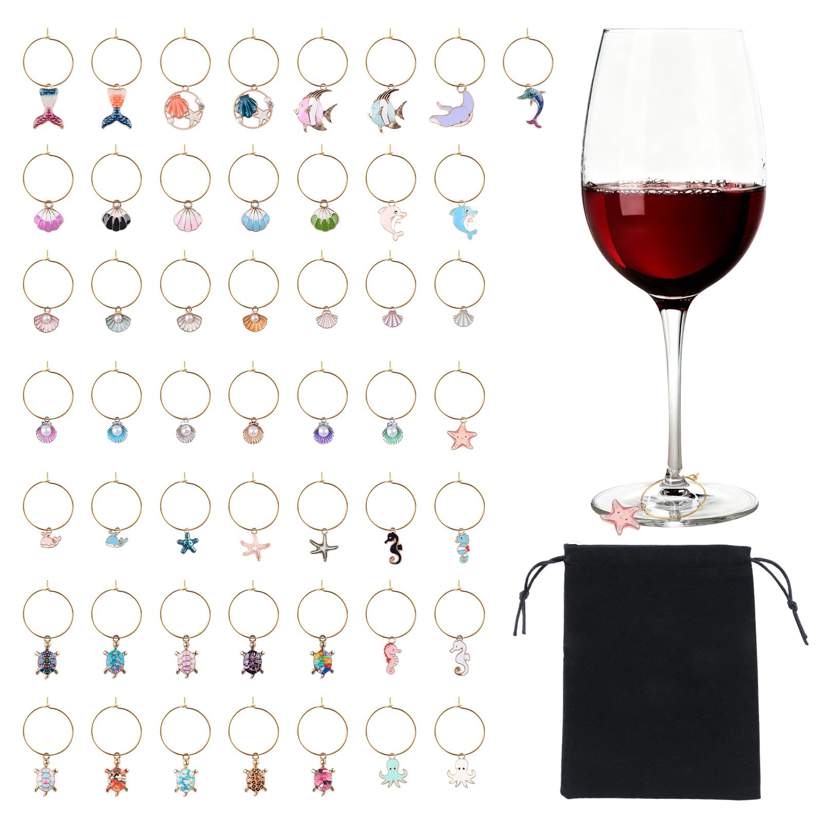 HICOHAND Wine Glass Charms, 50PCS Ocean Themed Wine Glass Identification Markers DIY Reusable Drink Identifier for Birthday Wedding Party Favors Decorations