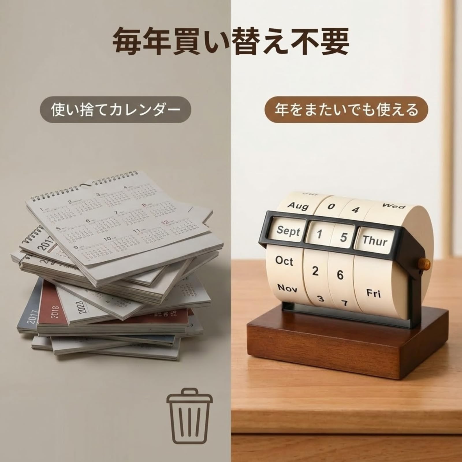 Amazon.co.jp: 回転式 万年カレンダー 木製 北欧風 卓上 おしゃれ