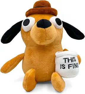 Adenzai This is Fine Dog Plushie | 面白いコーヒードッグミームぬいぐるみ | 陽気なオフィスの装飾&動物のぬいぐるみ | クリスマス、誕生日、オフィスワーカーへのギフトに最適 かわいいハロウィーンのぬいぐるみ