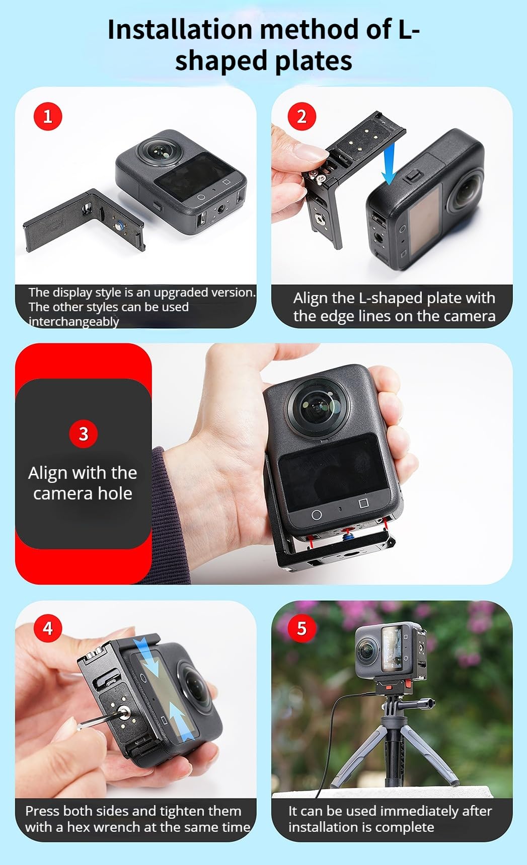 Staffa a forma di L compatibile con DJI Osmo 360, con attacco da 1/4", interruttore di scatto orizzontale/verticale veloce (versione aggiornata)
